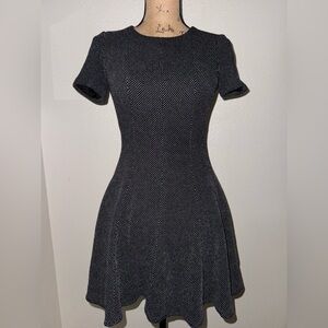 Tibi Black and White Textured Fit-and-Flare Midi Dress